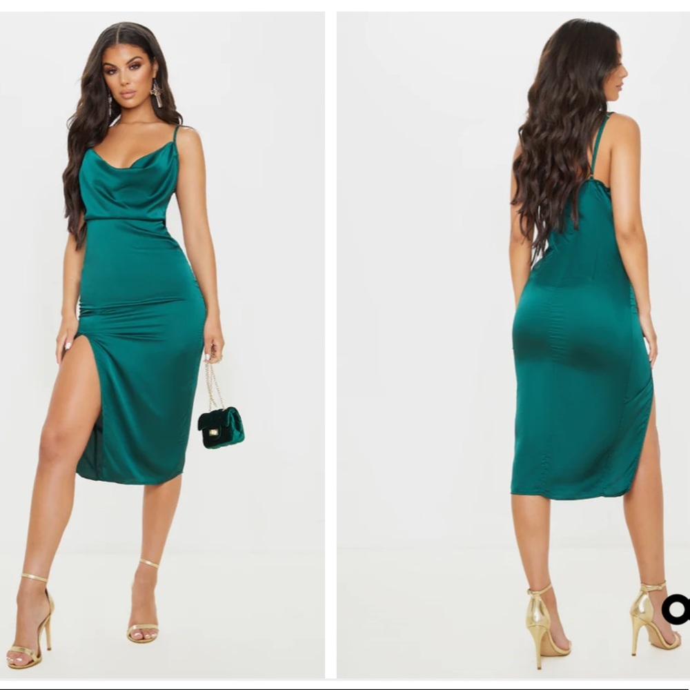 Green Satin Dress - NEW - US4